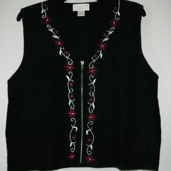 CHRISTOPHER&BANKS Green Wool Embroidered Vest M - Picture 3 of 7